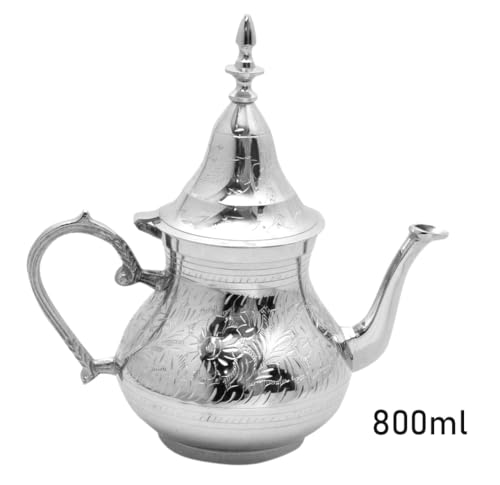 Cuisine Art Brass Moroccan Teapot 800ml Rose Design Handmade Traditional Tea Kettle for Arabic and Turkish Tea