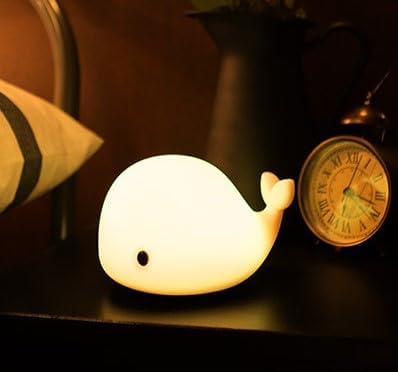 Cute Kids Night Light Night Lamp Night Lights for Kids Bedroom Toddler Baby Portable Silicone Battery Led Nightlight Nursery (Dinosaur) - Whale