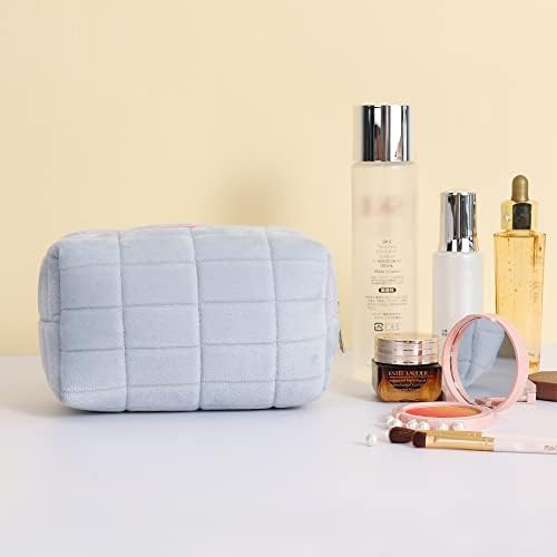 LYDZTION Plush Makeup Bag Cosmetic Bag for Women,Zipper Large Solid Color Travel Toiletry Bag Travel Make Up Toiletry Bag Washing Pouch, white