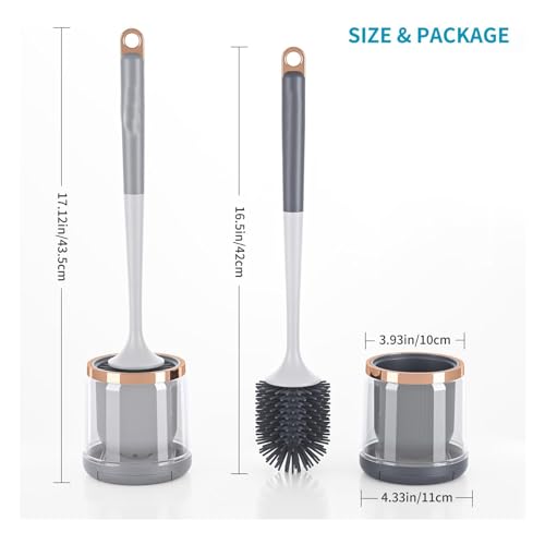 WEKOTEE Toilet Bowl Brush and Holder Set,Silicone Toilet Bowl Brush,Toilet Cleaner Brush for Bathroom,Floor Standing & Wall Mounted Toilet Scrubber Without Drilling, Light Gray (185-01)