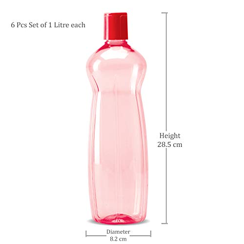 Milton Pacific Water Bottle with Lid Reusable Leakproof 34 Oz Set of 6-Pack Red, Plastic Large Big Drink Bottle Perfect for Cycling Camping Hiking Gym Yoga Travel, Outdoors, Great for Juices Milk