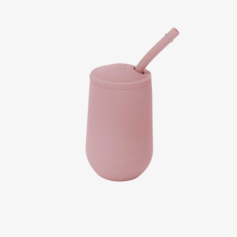 ezpz Mini Cup + Straw Training System - 100% Silicone Training Sippy Cup for Infants + Toddlers - Designed by a Pediatric Feeding Specialist (Blush)