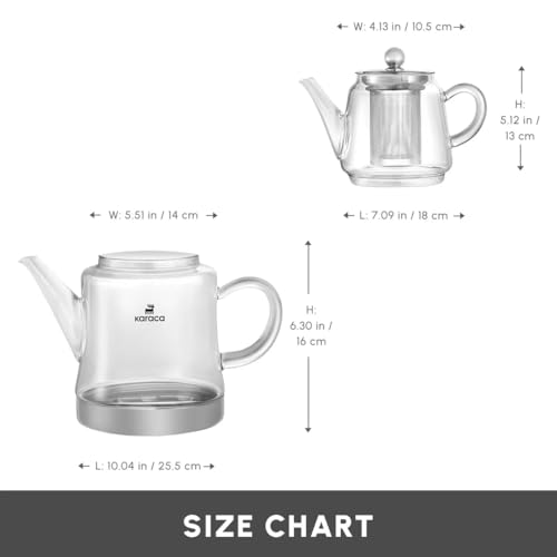 Karaca Dora Glass Teapot, 450 ml, Kettle 180 ml, Suitable for Gas and Electric Cooking Systems, Tea Maker, Caydanlik, and Teapot Set, Teapot