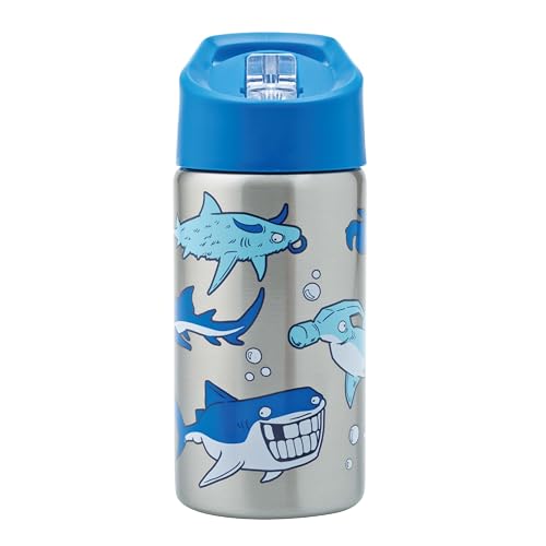 Smash Stainless Steel Drink Bottle with Flip Top Lid and Straw - Shark 500ml