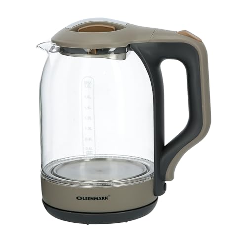 Olsenmark OMK2394 Illuminating Glass Kettle | Boil Dry Protection & Auto Shut Off | Fast Boil & Easy to Clean | Ideal for Hot Water, Tea or Coffee | 1.8L Cordless Kettle | 1500W