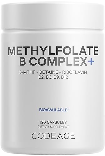 Codeage Methyl-Elite Methylation Supplements - 5 MTHF, Methylcobalamin 1000mcg Methylated Vitamin B12, Riboflavin, Betaine, Vitamins B6, Methylfolate, Methylation Cycle MTHFR - 2 Months - 120 Capsules