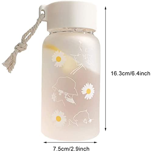 ELECDON Frosted Water Bottle, ELECDON Leakproof Portable Small Daisy Transparent Plastic Frosted Travel Tea Cup for Kids, Adults, Gym, School, Sport, Cycling 500ML