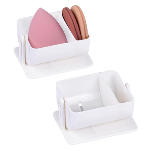 NimbusNote 2Pcs Makeup Sponge Holder, 360 Degree Rotating Beauty Blender Holder Case Organizer, Make Up Puff Sponge Drying Stand, Egg Powder Puff Protective Container Storage Box, for Vanity, Bathroom