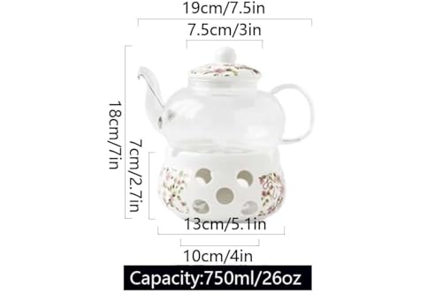Lomeshow Chinese Flower Ceramic Teapot and Heater, ceramic arabic teapot, Ceramic Teapot with Infuser, Glass Tea Set, Tea Warmer Stand(Without Candle)-a-Base&teapot