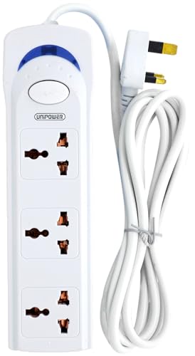 Unipower EX-1242 Power Socket with 3 Way Outlets and Extension Cord, 3 Meter Length, White