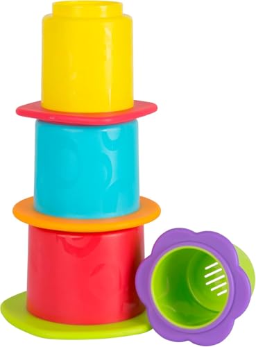 Playgro Chewy Stack and Nest Cups – Engaging Baby Bath Toy for Development and Sensory Play, 0+ Months