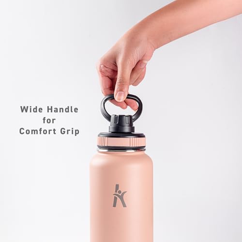 KRYMSO, 950ml Stainless Steel Water Bottle, Sports bottle with Straw, Spout Lid, Protective Boot, Insulated Water Bottle, Thermos Flask, Hot Water bottle for kids (Peach Pink, 950ml / 32oz)