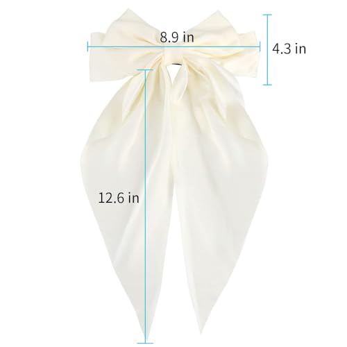 2 Pcs Silky Satin Hair Bows,Big Hair Bows for Women Hair Ribons Oversized Long Tail White Hair Bow Black Hair Bow Large Hair Barrettes for Women French Barrettes Metal Clips Hair Clip (White+Black)