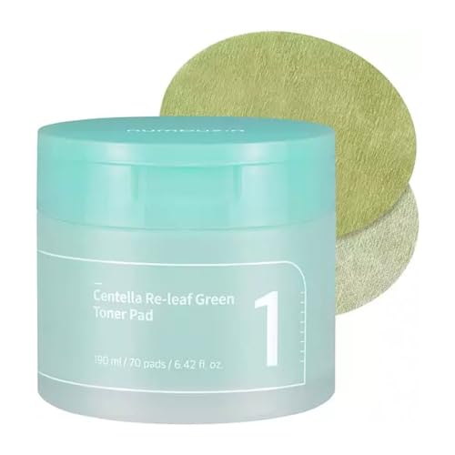 numbuzin No.1 Toner Pads | Centella Re-Leaf Green Toner Pad | Vegan Pad, Double-Sided, Herb Extracts, Calming | 70 Pads, 190ml