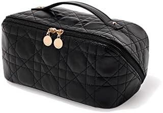 EACHY Travel Makeup Bag,Large Capacity Cosmetic Bags for Women,Waterproof Portable Pouch Open Flat Toiletry Bag Make up Organizer with Divider and Handle