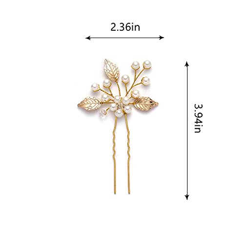 Excefore Pearl Bride Wedding Hair Pins, 3Pcs Leaf Bridal Head Piece Flower Hair Accessories for Women and Girls