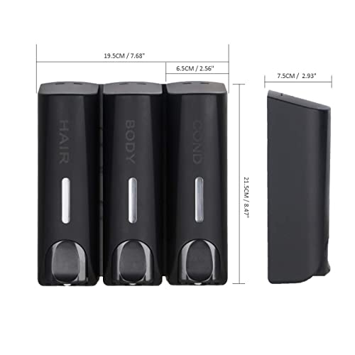 MAKINGTEC Hand Press Soap Dispenser, 3 in 1 Soap Dispenser, Shampoo and Conditioner Dispenser, soap Separator Bathroom, Shower Separator with 3x350ml Refillable Bottles ABS Wall Mount Black