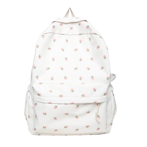 MININAI 2024 Kawaii Floral Print Backpack with Pendant Preppy Backpack Cottagecore Bag Coquette Aesthetic Backpack Daypack