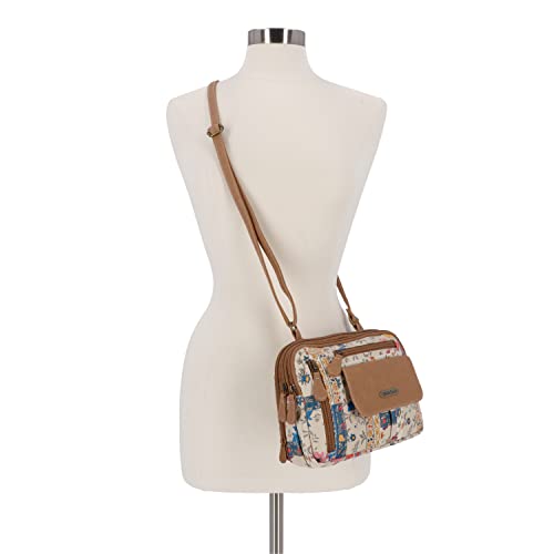 MultiSac Womens Zippy Triple Compartment Crossbody Bag Cross Body