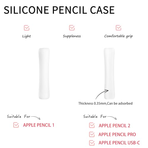 100pcs Silicone Nib Sleeves pen tips cover，4pcs Replacement Tips and 2pcs Silicone Pencil Case Compatible with Apple Pencil1/2/Pro/USB-C Suitable for iPencil Nib for iPad Pencil Accessories