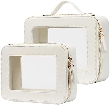 Small Cosmetic Bag for Purse Mini Makeup Bag for School Cute Clear Make Up Pouch for Travel Tiny Leather White Make Up Organizer Case for Backpack Toiletry Bag Waterproof Square Pouch with Zipper