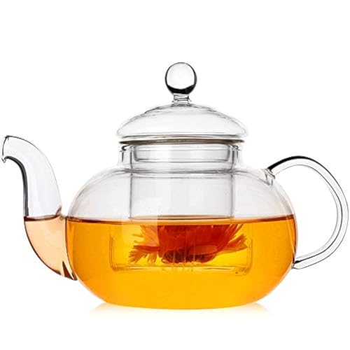 TAPIT 800ml Glass Teapot with Infuser, Borosilicate Glass Tea Kettle for Loose Leaf Tea, Transparent Teapot with glass Removable Infuser,Microwavable and Stovetop Safe (600ml-Round)
