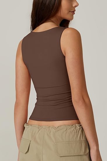 Women's Square Neck Sleeveless DoubleLayer Vest Basic Tight T-Shirt Women's Camisole Fashionable TightFitting Inner Fitness Top
