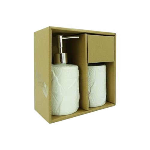 2 Pcs Bathroom Accessories Set Complete Bath Accessory Sets Includes Toothbrush Holder Lotion Liquid Soap Dispenser White 18.5x18x9cm White