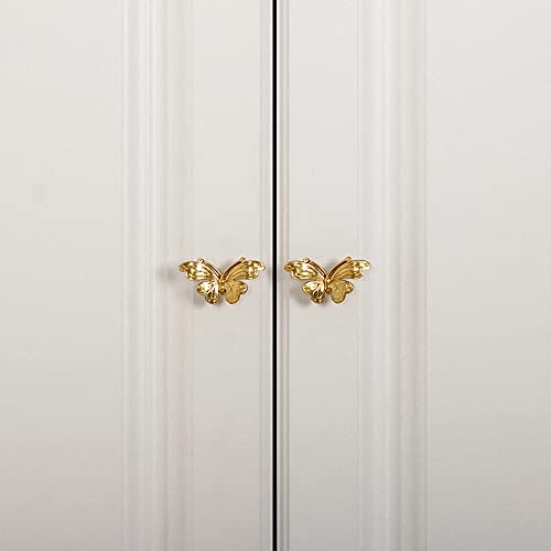 UniDes 2 Pack Gold Cabinet Knobs,Brass Hardware for Dresser Drawer,Butterfly Designed Knobs and Pulls