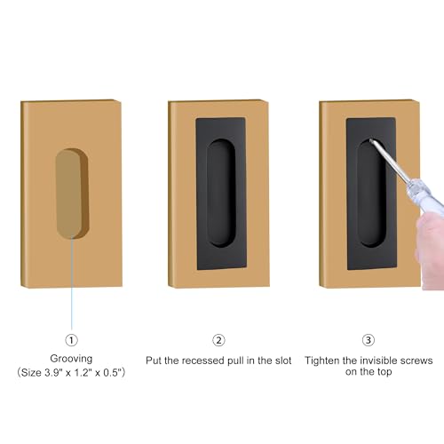 Malimali 4.72 Inch Recessed Finger Flush Pulls for Kitchen Cabinet, Closet, Sliding Cupboard Door Handle - Matte Black Stainless Steel Rectangular Door Pulls Hardware (4 Pack)