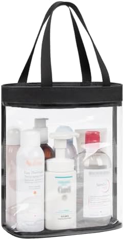 onemoky Travel Toiletry Bag, Clear Makeup Bag for Women, TSA Approved Toiletry Bag, Waterproof Clear Bag Cosmetic Pouch, Transparent Makeup Organizer, Carry on Airport Airline Compliant, Beige