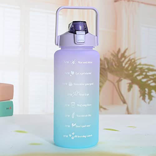 2L Water Bottle with Straw 64 Oz Motivational Sports Water Bottle with Time Capacity Marker BPA Free Big Large Gym Cycling Water Bottle Cup Jug for Kids School Outdoor Fitness (Lavender Sapphire)