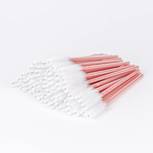 i-Laesh 100 Pcs Disposable Eyelash Brushes - Mascara Wands, Spoolies for Eyelash Extensions, Eyebrow Makeup Supplies Kit Glitter Applicator Tool Accessories Bristle (White-Pink)
