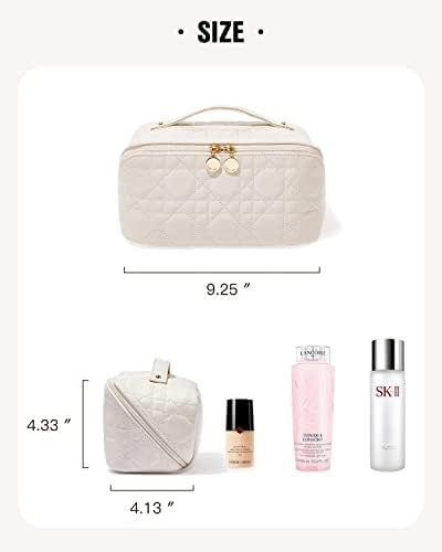 EACHY Travel Makeup Bag,Large Capacity Cosmetic Bags for Women,Waterproof Portable Pouch Open Flat Toiletry Bag Make up Organizer with Divider and Handle
