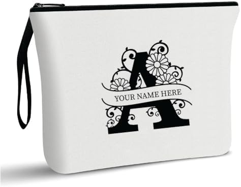 PRINTSHOP4ME Personalized Makeup Bag - Initial Monogram Cosmetic Pouch - Customizable Your Name - Monogrammed Makeup Pouch - Perfect for Travel Organizer - Cosmetic Bag for Women (N)