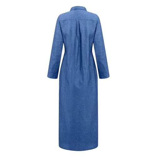MOTIM Women’s Casual Shirt Dress, Button Down Denim Maxi Dress Lapel Long Sleeve Long Jean Dresses with Pockets