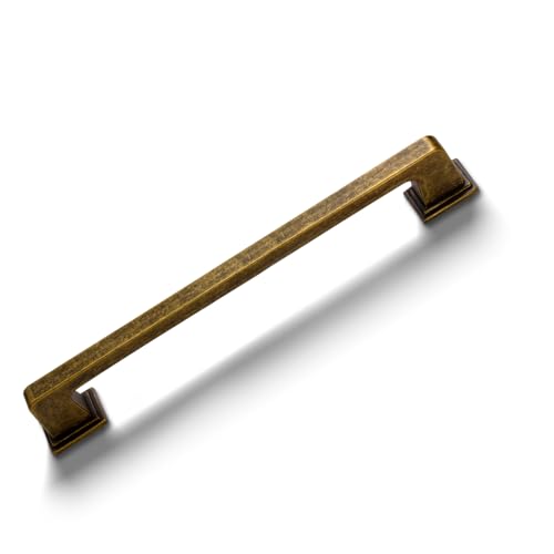 Yagman 10 Pack Antique Brass Cabinet Pulls 6-3/8"(160mm) Hole Center Kitchen Retro Handles for Furniture and Drawers Vintage Square Dresser Handles Farmhouse Knobs Drawer Pulls Hardware Q-AB160-10
