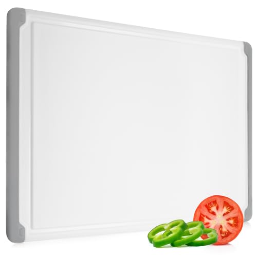 Belwares Large Cutting Boards for Kitchen - Dishwasher Safe Non-Slip Cutting Boards with Juice Grooves, Easy Grip Handles - Large and Thick Chopping Board Grey