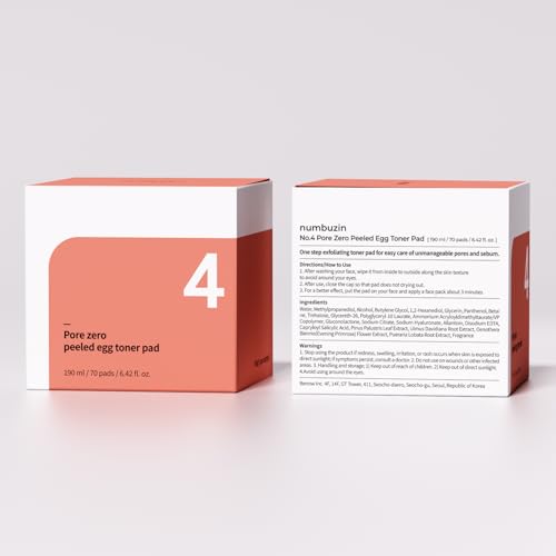 numbuzin No.4 Toner Pads | Pore Zero Peeled Egg Toner Pad | Gentle Exfoliator, PHA, LHA, Makeup Skin Prep, Panthenol | Korean Skin Care for Face | 70 Pads/190ml