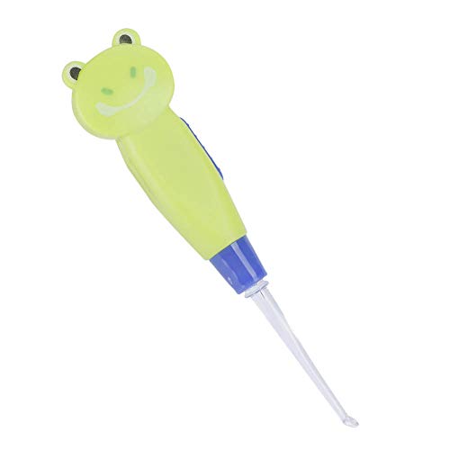 Nurnesy Electronic Ear Picker,Cute Cartoon LED Flashlight Earpick Earwax Remover with Scoop Tweezers Cleaner Care Tool (Green Frog Style)