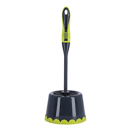 Royalford Toilet Brush with Holder - Easy Storage with Comfortable Handle - Compact Round Design - Clears Clogged Toilets and drains - Ideal for Home & Office Use
