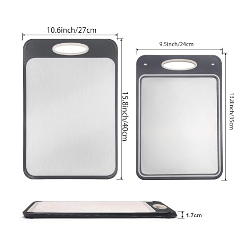 2PCS Titanium Cutting Board, S316 Stainless Steel Chopping Board, Double-Sided Food Grade Cutting Board, Dishwasher Safe Ideal for Handling Meat and Vegetables Separately