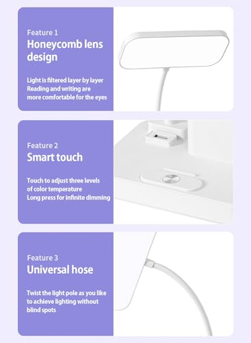 （Gift: Fan and pen holder）-3 Modes Touch Dimming USB Dimming Clip Table Lamp Student Dormitory Learning Study Table Light Bedside Flexo Lamps