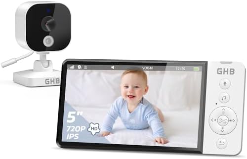 GHB ABM700 Baby Monitor with Camera 5 Inch 720P HD 5000 mAh IPS Display VOX Mode Digital Zoom Night Vision Intercom Temperature Display