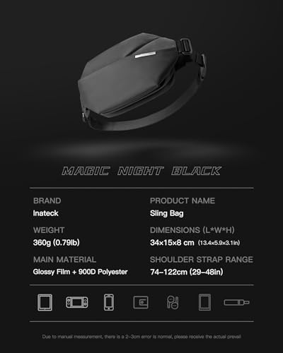 Inateck Compact Bum Bag 4L, Stylish Sling Bag Men Women Waterproof Chest Bags Shoulder Bag Shoulder Bag Crossbody Bag for Travel School Hiking