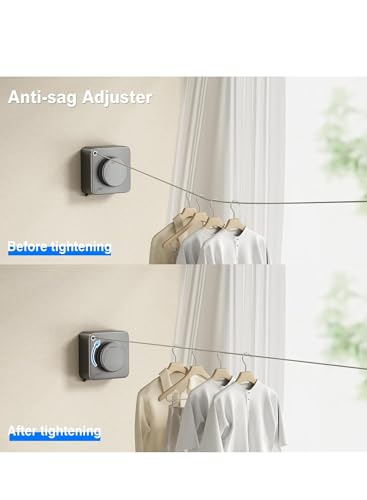 KASTWAVE Heavy Duty Retractable Clothesline - 15.1 Feet Wall Mounted Indoor/Outdoor Laundry Line, Non-Sagging Stainless Steel Drying Solution (Grey)