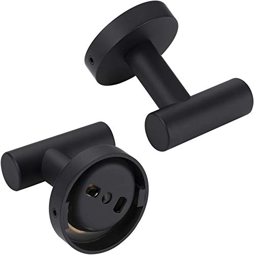 QNIIAED Bathroom Towel Hook, 2 Pack Back of Door Hooks Screw in Metal Stainless Steel Hanger for Coat,Robe,Clothes (Matte Black)