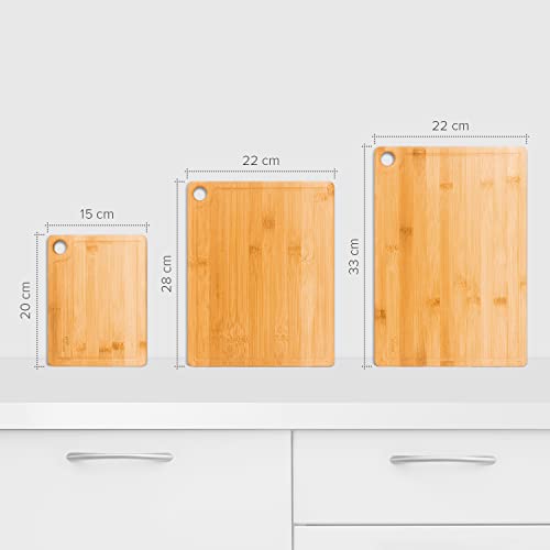 Joeji's Kitchen Set of 3 Bamboo Chopping Boards – Durable Wooden Chopping Board 20 x 15 cm 28 x 22 cm & 33 x 22 cm Wooden Kitchen Chopping Board