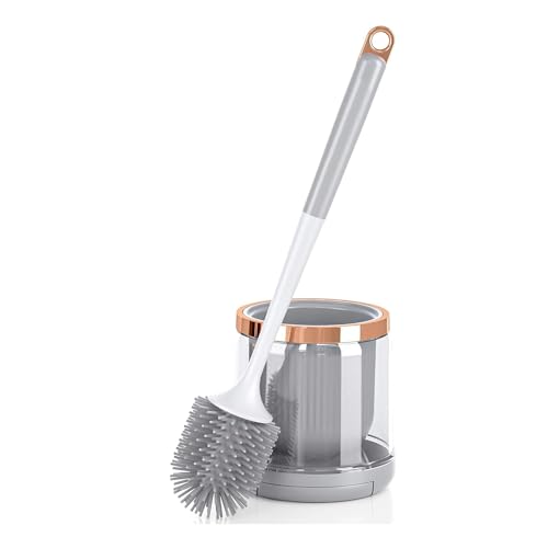 WEKOTEE Toilet Bowl Brush and Holder Set,Silicone Toilet Bowl Brush,Toilet Cleaner Brush for Bathroom,Floor Standing & Wall Mounted Toilet Scrubber Without Drilling, Light Gray (185-01)