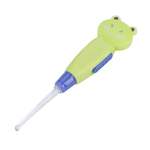 Nurnesy Electronic Ear Picker,Cute Cartoon LED Flashlight Earpick Earwax Remover with Scoop Tweezers Cleaner Care Tool (Green Frog Style)